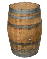 225l Weinfass als Regentonne - massives Eichenfass naturbelassen Farbe: Dunkel, Deckel: Deckel mit Kordel / Seil, Wasserhahn: Messing: Höhe 20 cm, Behandelt: geölt