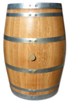 225L geschliffenes Weinfass geöffnet als Regentonne Oberfläche: Geölt, Wasserhahn: Messing: Höhe 40 cm, Lieferumfang: Deckel mit Edelstahlgriff