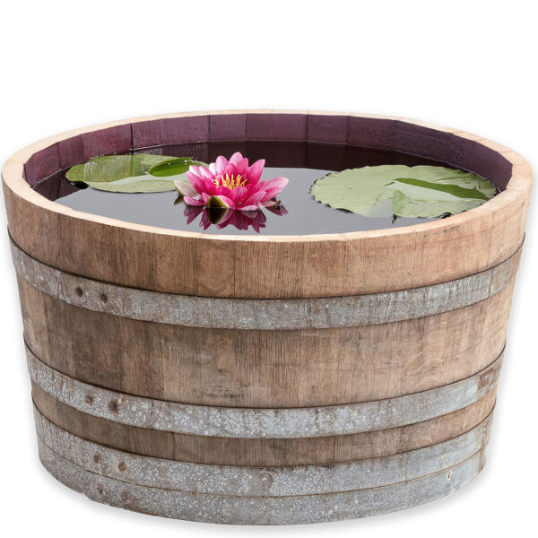 Barril macetero en madera de roble natural, posible también como mini estanque