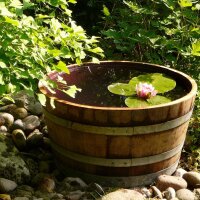 Barril macetero en madera de roble natural, posible también como mini estanque