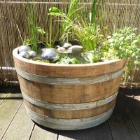 Barril macetero en madera de roble natural, posible también como mini estanque