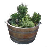 Barril macetero en madera de roble natural, posible también como mini estanque:  sin orificios de drenaje,con aceite,Sin ruedas,sin asas