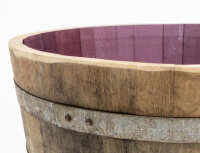 Barril macetero en madera de roble natural, posible también como mini estanque:  Con orificios de drenaje,con aceite,Con ruedas,con asas