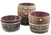 Barril macetero rústico en madera de roble - macetero rústico:   tratamiento con aceite, con ruedas, con asas