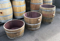 Barril macetero rústico en madera de roble - macetero rústico:   tratamiento con aceite, con ruedas, con asas
