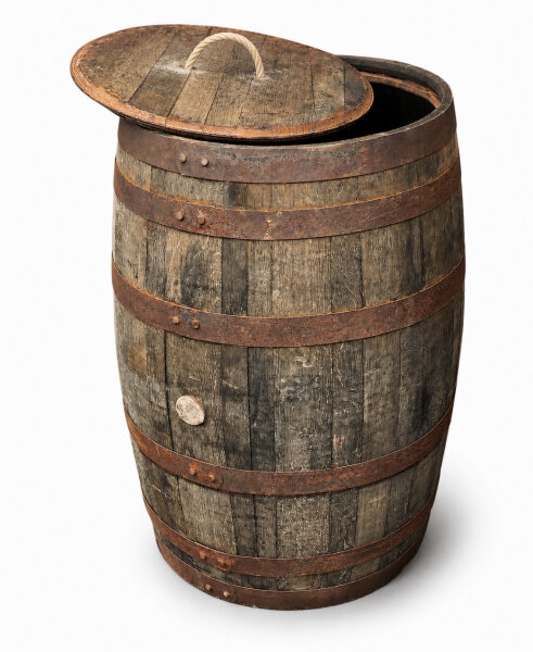 190L Whiskyfass, Eichenfass geöffnet als Regentonne: Ohne Deckel, ohne Wasserhahn, Oberfläche: geölt